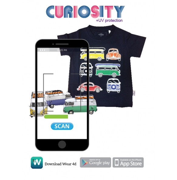 4D VINTAGE BUS AUGMENTED REALITY T-SHIRT FOR BOYS (NAVY)