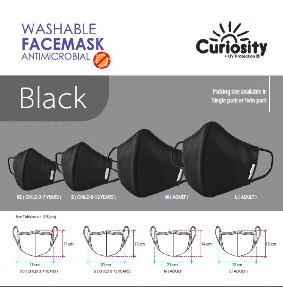 Washable Face Mask Antimicrobial with Adjustable Stopper and Nose Bridge - Single Pack